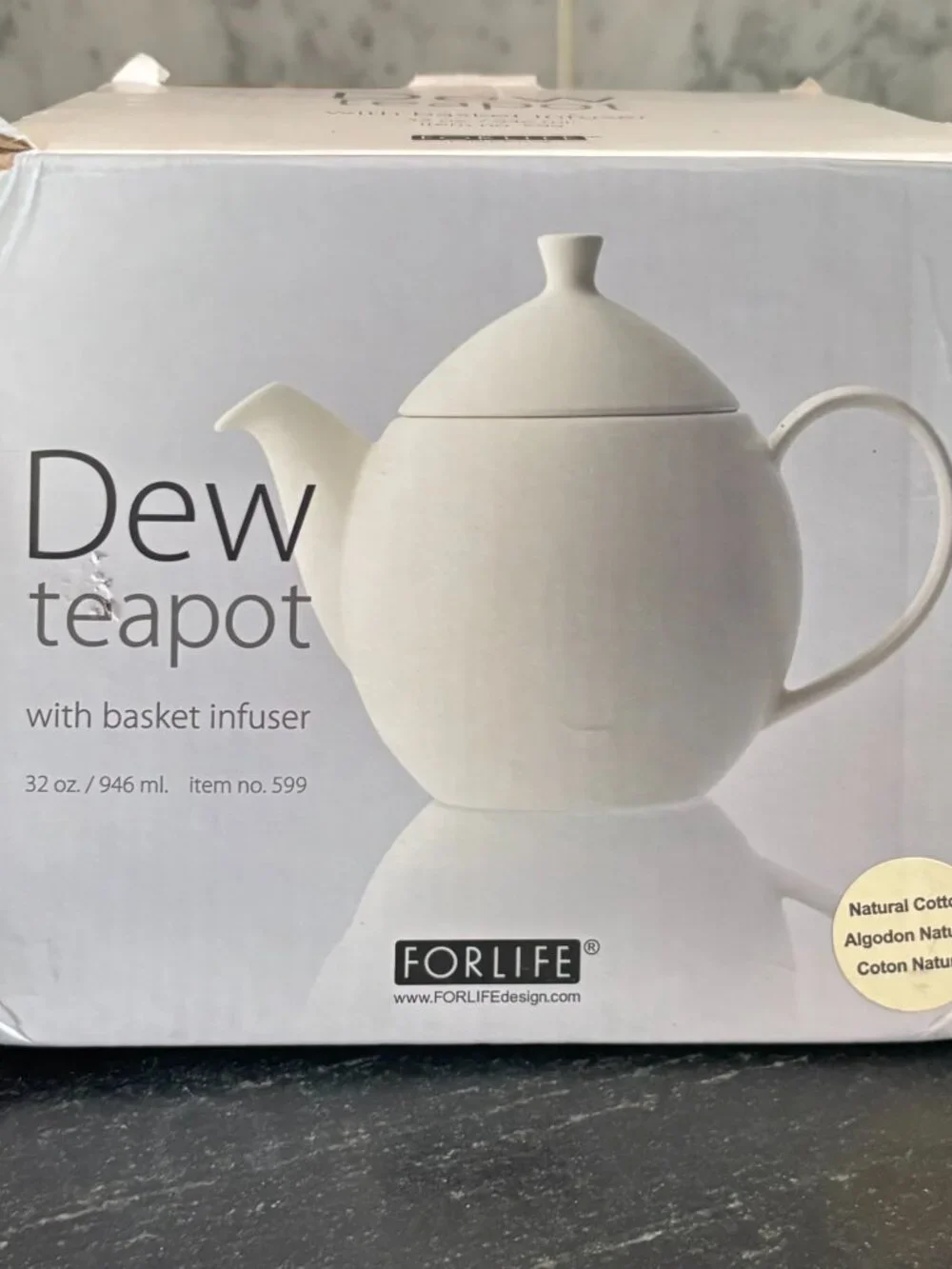 FORLIFE Dew Teapot w Basket Infuser 14 oz Natural Cotton NIB